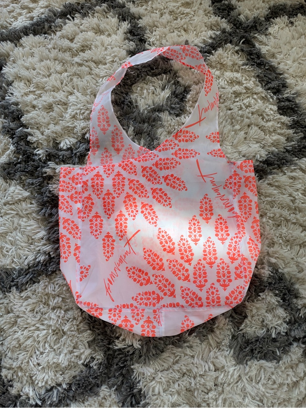 Free People White Tote with Coral Pink Leaf Print